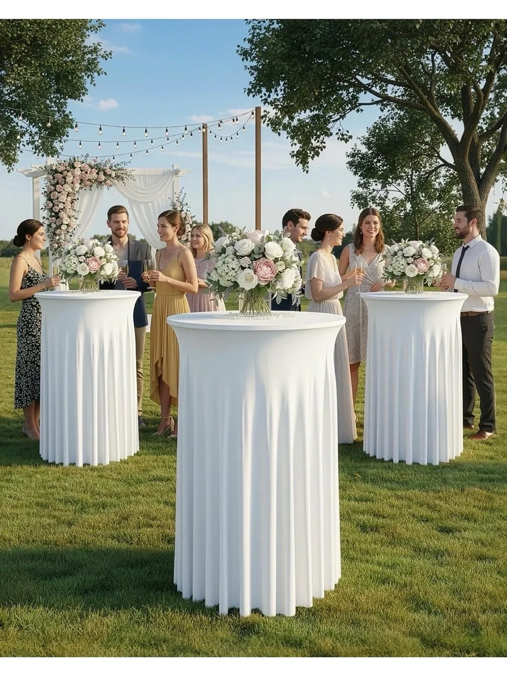 White Stretch Cocktail Table Cover for Home Parties